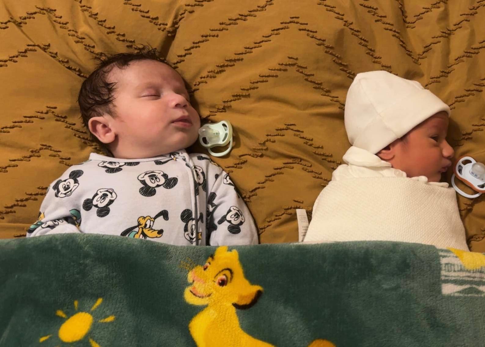 Tweeling naast elkaar in een babynestje